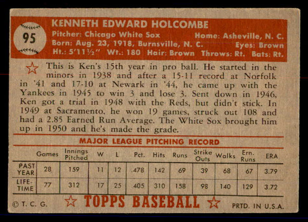 1952 Topps Baseball #095 Ken Holcombe White Sox VG-EX 558689