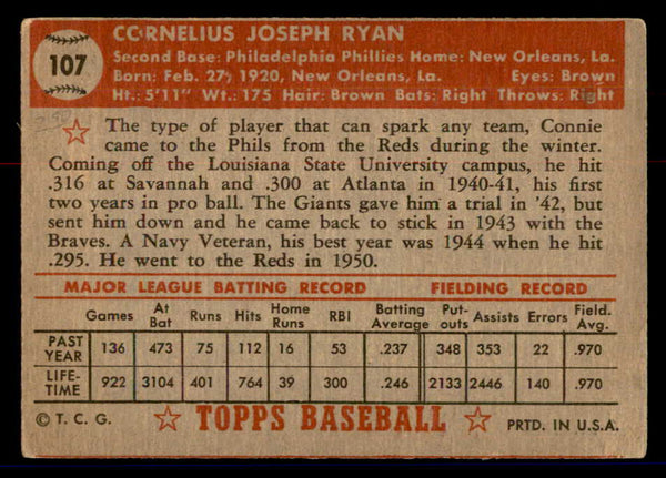 1952 Topps Baseball #107 Connie Ryan Phillies VG 558704