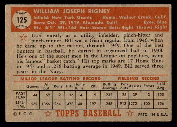 1952 Topps Baseball #125 Bill Rigney Giants VG 558722