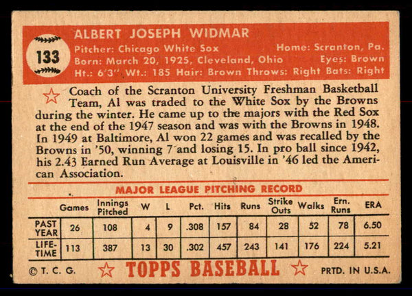 1952 Topps Baseball #133 Al Widmar White Sox VG-EX 558730
