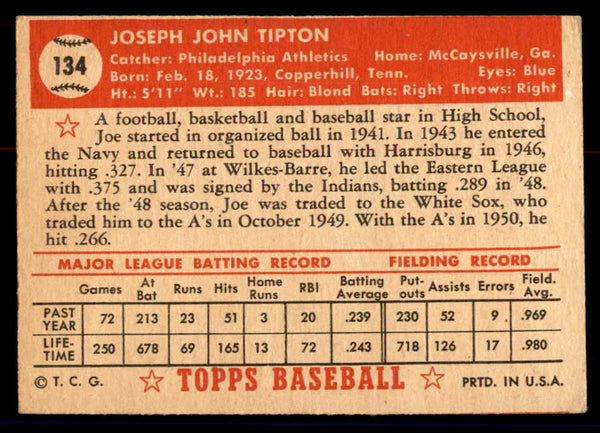 1952 Topps Baseball #134 Joe Tipton A's VG-EX 558731