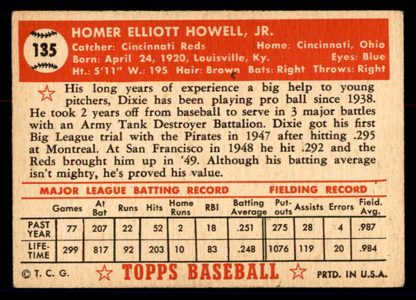 1952 Topps Baseball #135 Dixie Howell Reds VG-EX 558732