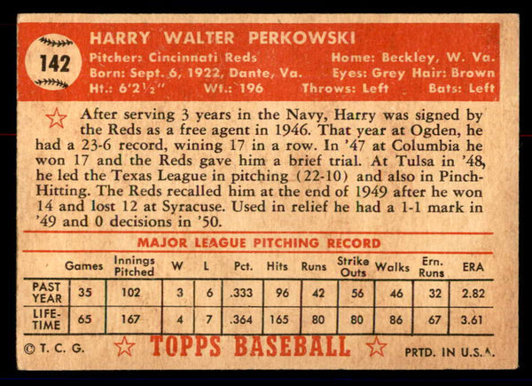 1952 Topps Baseball #142 Harry Perkowski Reds VG-EX 558739