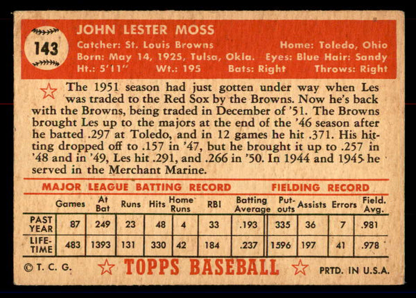 1952 Topps Baseball #143 Les Moss Browns VG-EX 558741