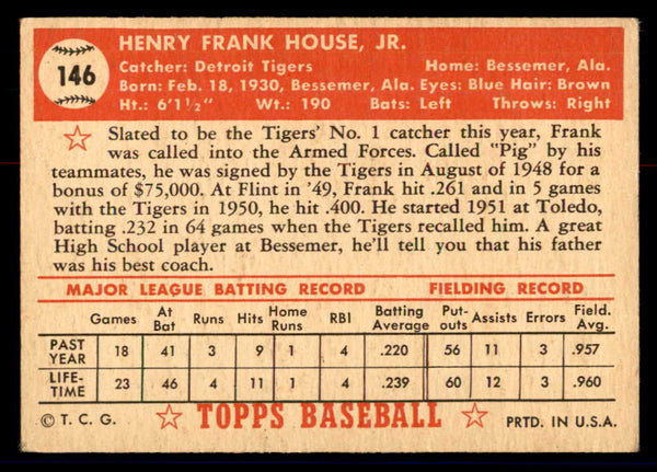 1952 Topps Baseball #146 Frank House Tigers VG-EX 558748