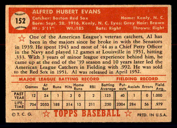 1952 Topps Baseball #152 Al Evans Red Sox VG-EX 558751