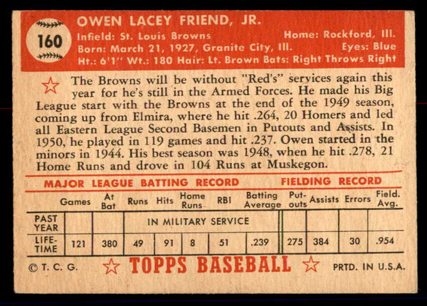 1952 Topps Baseball #160 Owen Friend Browns VG 558755
