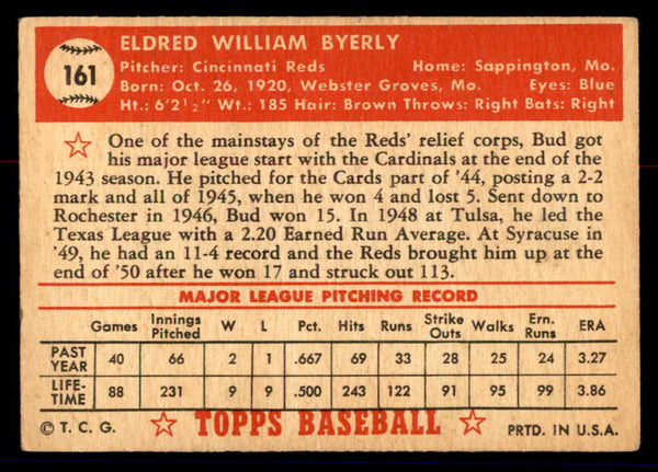 1952 Topps Baseball #161 Bud Byerly Reds GD-VG 558756