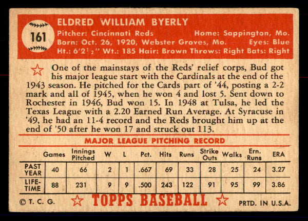 1952 Topps Baseball #161 Bud Byerly Reds VG-EX 558758