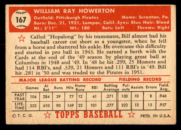 1952 Topps Baseball #167 Bill Howerton Pirates VG 558763
