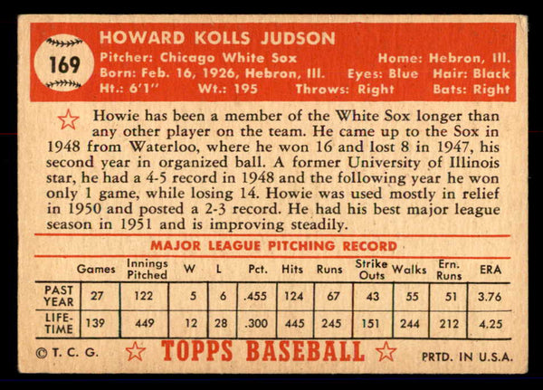 1952 Topps Baseball #169 Howie Judson White Sox VG 558767