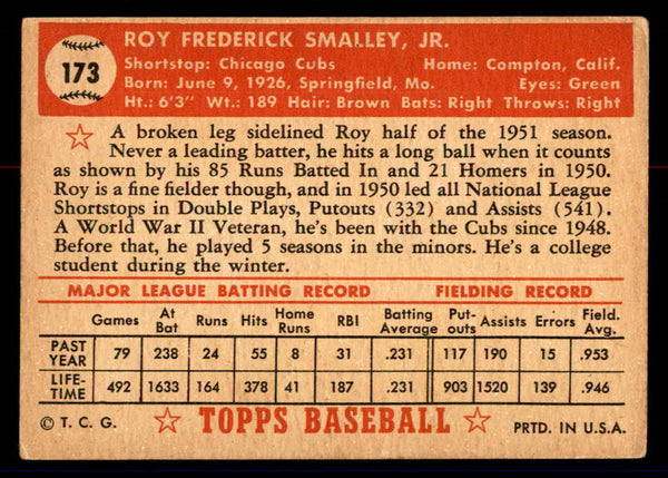 1952 Topps Baseball #173 Roy Smalley Cubs VG 558768