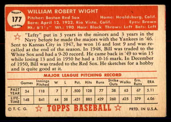 1952 Topps Baseball #177 Bill Wight Red Sox VG 558769