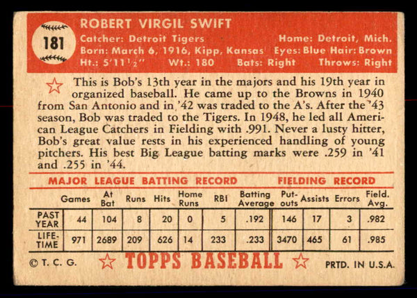 1952 Topps Baseball #181 Bob Swift Tigers GD-VG 558770