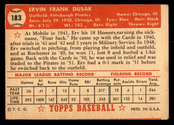 1952 Topps Baseball #183 Erv Dusak Pirates GD-VG 558771