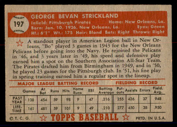 1952 Topps Baseball #197 George Strickland Pirates VG-EX 558786