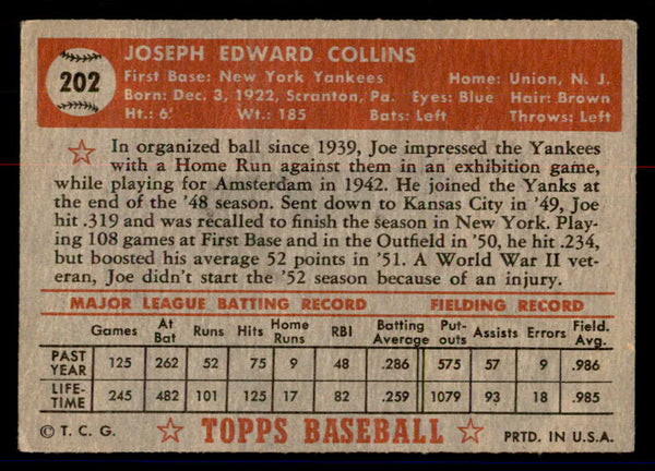1952 Topps Baseball #202 Joe Collins Yankees GD-VG 558792