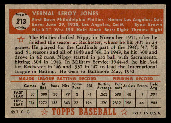 1952 Topps Baseball #213 Nippy Jones Phillies GD-VG 558806