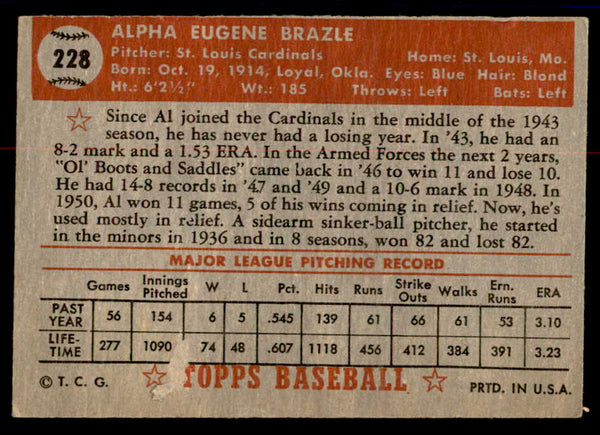 1952 Topps Baseball #228 Al Brazle Cardinals VG 558823