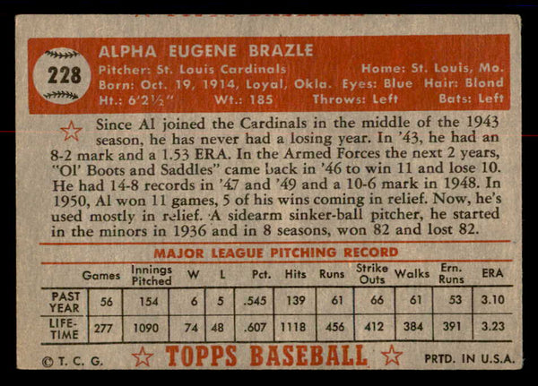 1952 Topps Baseball #228 Al Brazle Cardinals VG 558824