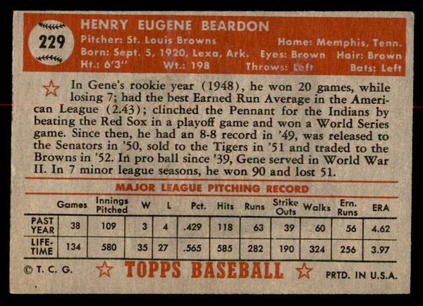1952 Topps Baseball #229 Gene Bearden Browns VG-EX 558825