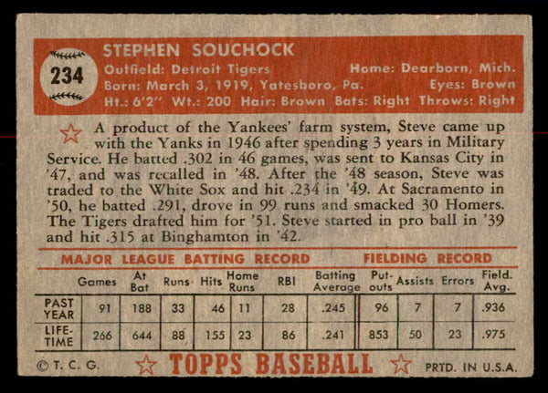 1952 Topps Baseball #234 Steve Souchock Tigers VG 558832