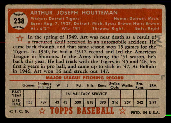 1952 Topps Baseball #238 Art Houtteman Tigers VG-EX 558838