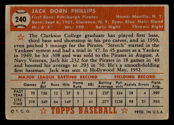 1952 Topps Baseball #240 Jack Phillips Pirates GD-VG 558841