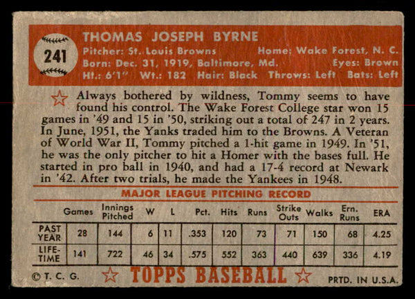 1952 Topps Baseball #241 Tommy Byrne Browns GD-VG 558843