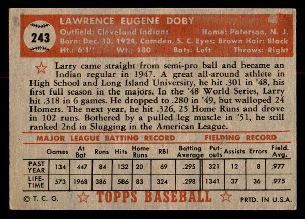 1952 Topps Baseball #243 Larry Doby Indians Good creasing 558845