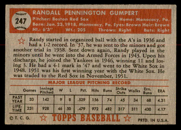 1952 Topps Baseball #247 Randy Gumpert Red Sox VG-EX 558849