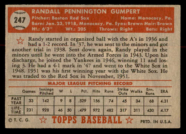 1952 Topps Baseball #247 Randy Gumpert Red Sox VG-EX 558850