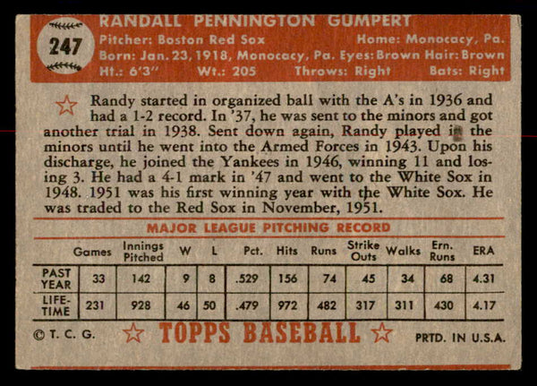 1952 Topps Baseball #247 Randy Gumpert Red Sox VG 558851