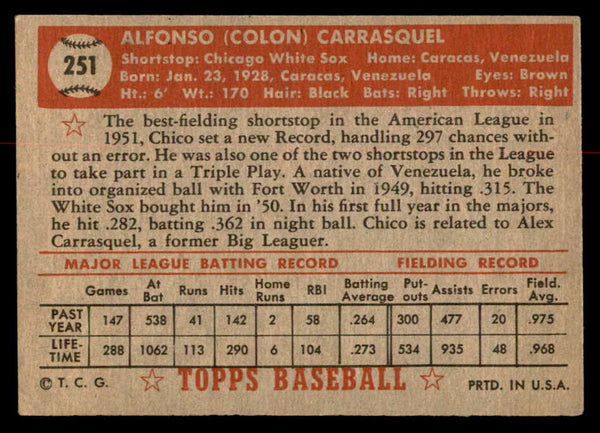 1952 Topps Baseball #251 Chico Carrasquel White Sox VG-EX 558854
