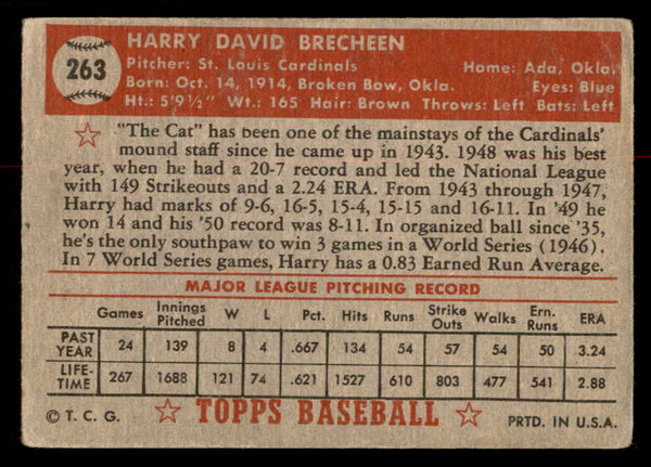 1952 Topps Baseball #263 Harry Brecheen Cardinals GD-VG 558859