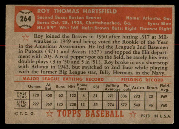 1952 Topps Baseball #264 Roy Hartsfield Braves VG 558860