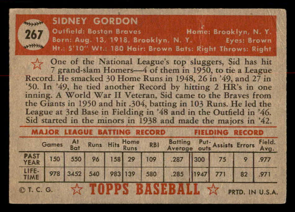 1952 Topps Baseball #267 Sid Gordon Braves GD-VG 558861