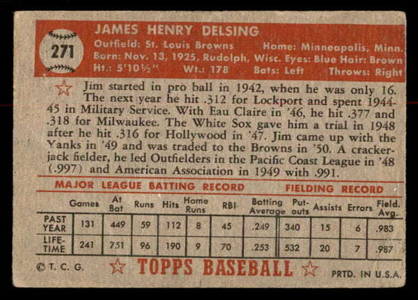 1952 Topps Baseball #271 Jim Delsing Browns GD-VG 558862