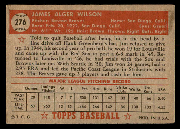 1952 Topps Baseball #276 Jim Wilson Braves VG-EX 558863