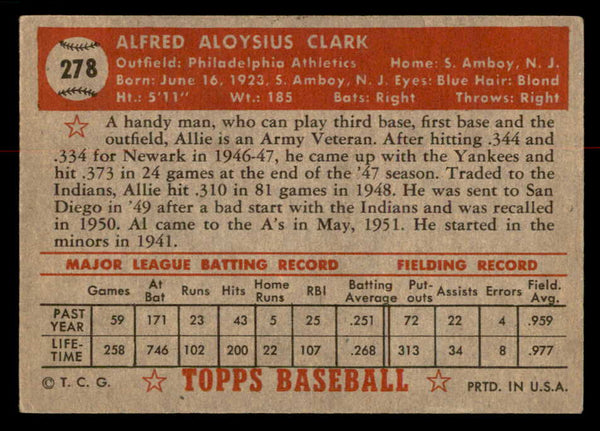 1952 Topps Baseball #278 Allie Clark A's VG 558864