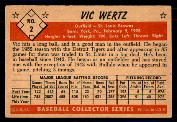 1953 Bowman Color Baseball #002 Vic Wertz Browns EX 558874