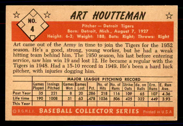 1953 Bowman Color Baseball #004 Art Houtteman Tigers EX-MT 558877