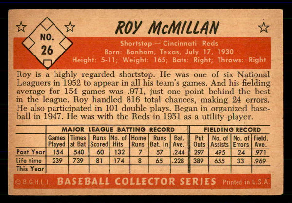 1953 Bowman Color Baseball #026 Roy McMillan Reds EX 558897
