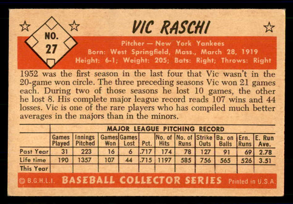 1953 Bowman Color Baseball #027 Vic Raschi Yankees VG-EX 558898
