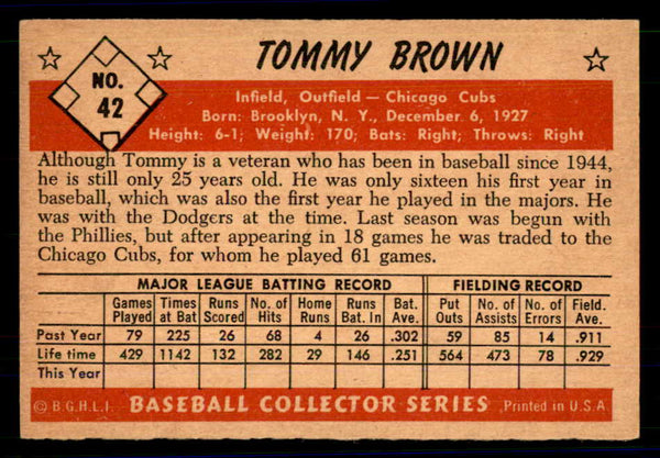 1953 Bowman Color Baseball #042 Tommy Brown Cubs EX-MT 558909