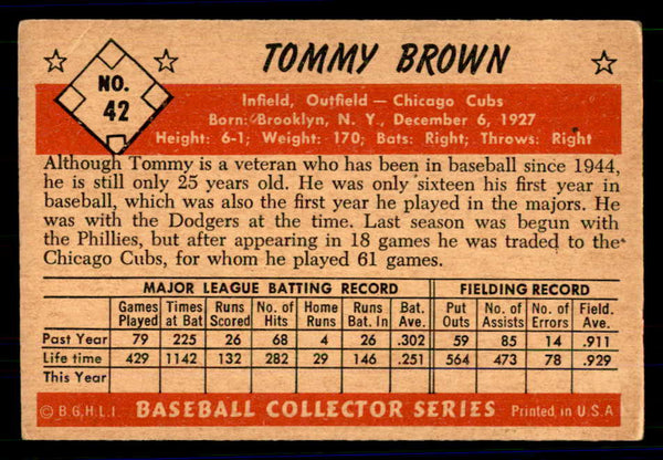 1953 Bowman Color Baseball #042 Tommy Brown Cubs VG-EX 558910