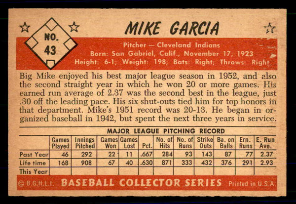 1953 Bowman Color Baseball #043 Mike Garcia Indians EX-MT/NR-MT 558911