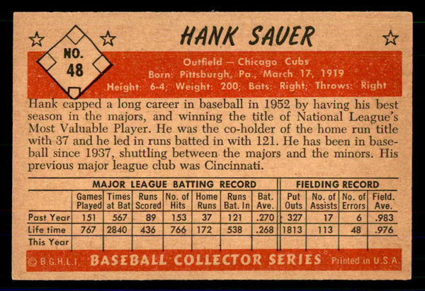 1953 Bowman Color Baseball #048 Hank Sauer Cubs EX-MT 558914