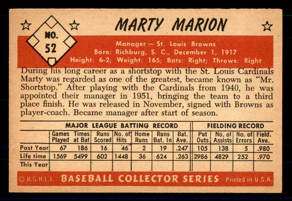 1953 Bowman Color Baseball #052 Marty Marion Browns EX-MT 558915