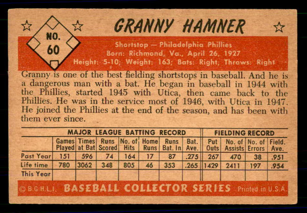 1953 Bowman Color Baseball #060 Granny Hamner Phillies EX-MT 558919